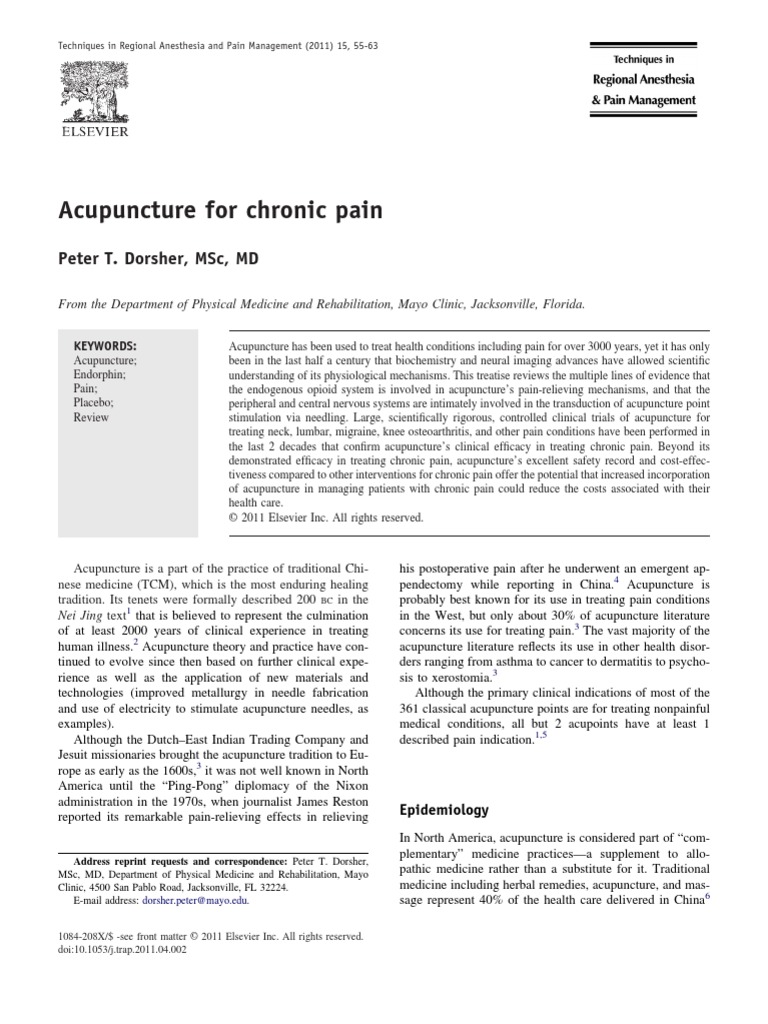 Acupuncture For Chronic Pain | PDF | Acupuncture | Pain Management