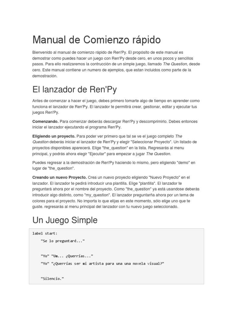 Guía Rápida para Crear Juegos en Ren'Py | PDF | Python (lenguaje de ...
