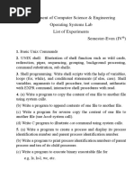 Department of Computer Science & Engineering Operating Systems Lab List of Experiments Semester-Even (IV)