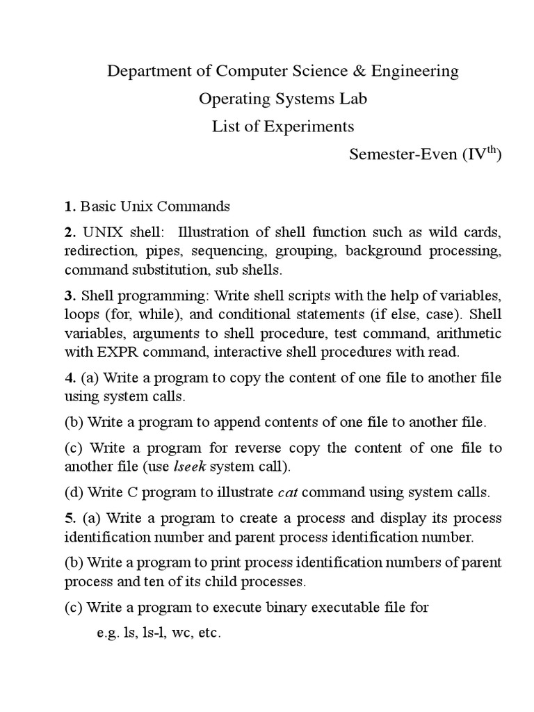 OS Lab Experiments for CS Students | PDF