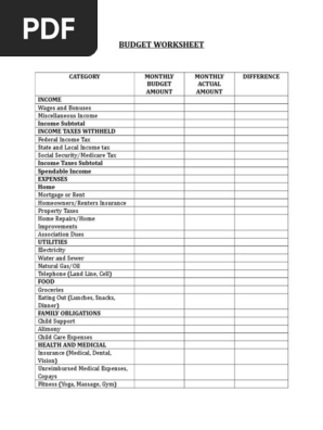 Budget Worksheet