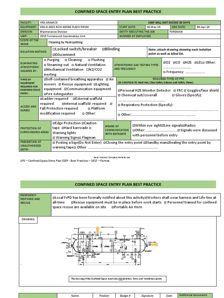 Confined Space Entry Plan V06-D-0001 | PDF | Personal Protective ...