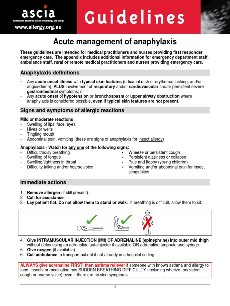 ASCIA Guidelines Acute Management Anaphylaxis 2017 Updated PDF | PDF ...
