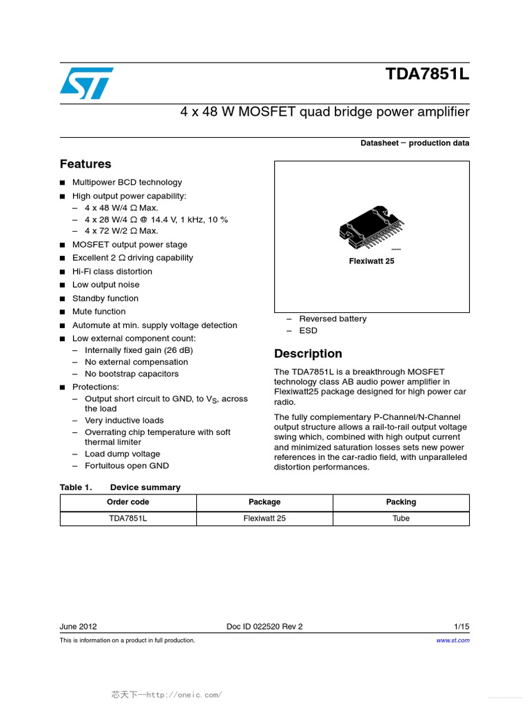 Tda 7851 L | PDF | Amplifier | Mosfet