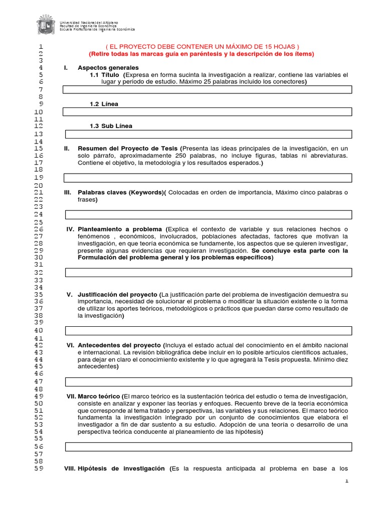Guía para Proyecto de Tesis Económica | PDF | Teoría | Hipótesis