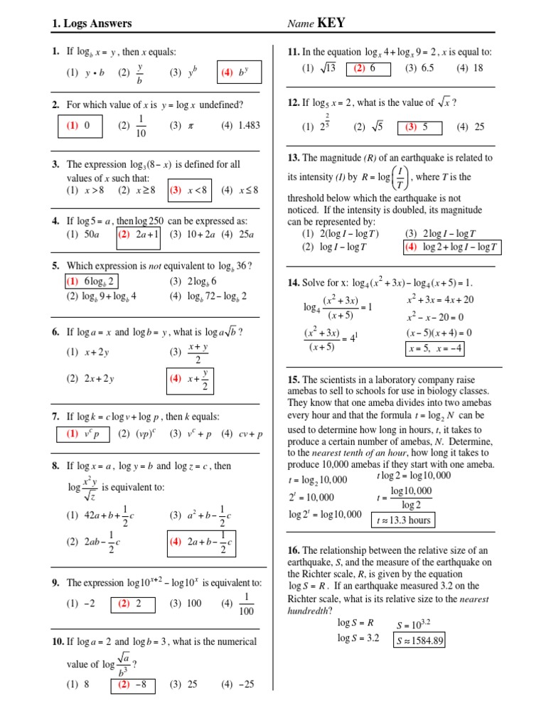 Logarithm Problem Solutions Guide | PDF | Logarithm | Teaching Mathematics