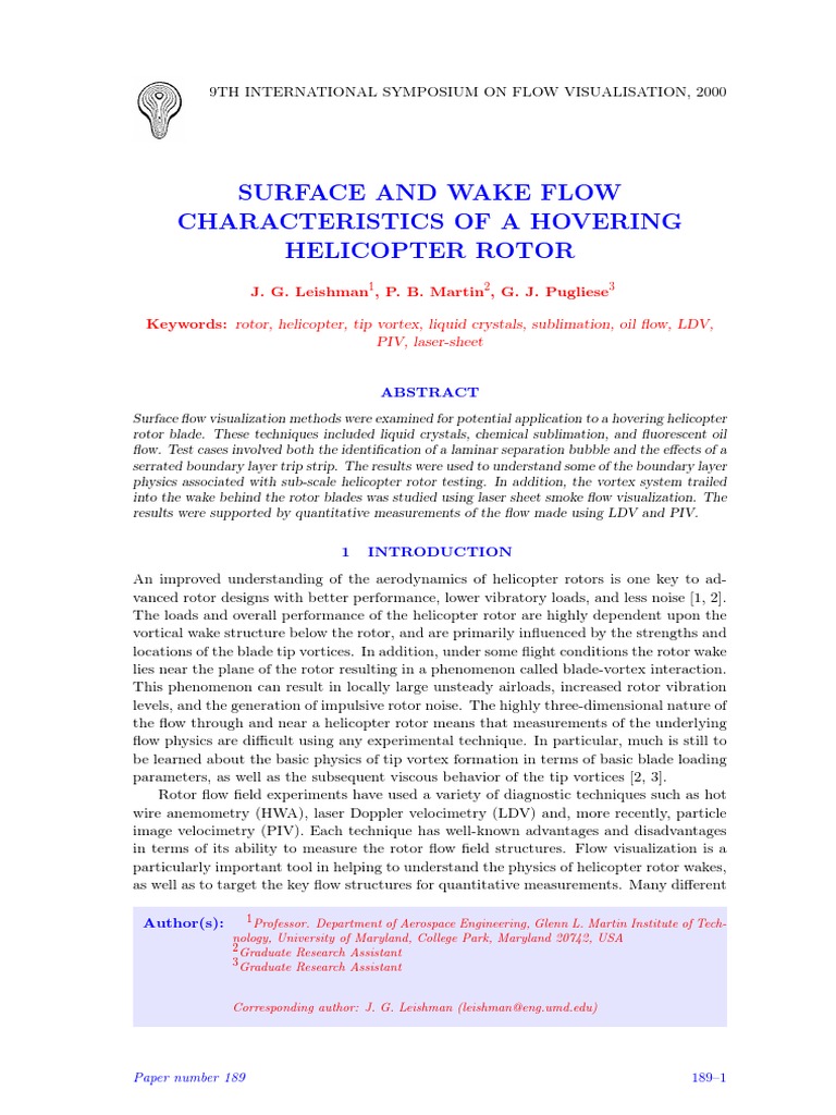 Helicopter Rotor Flow Visualization Techniques | PDF | Vortices | Optics