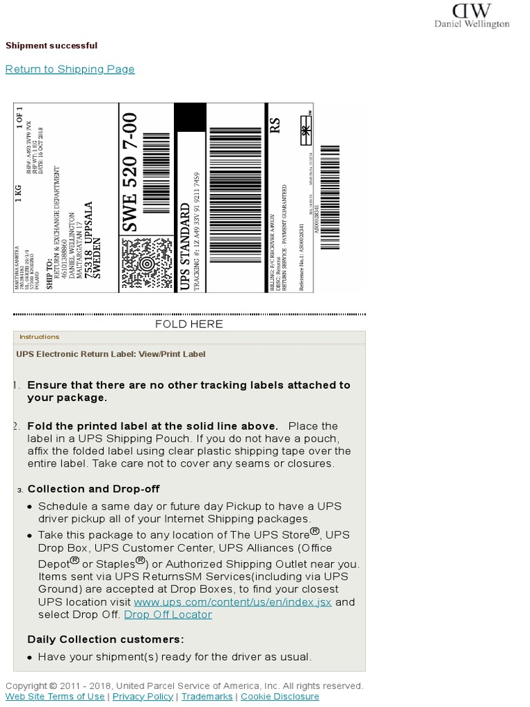 Return To Shipping Page: Your Package | PDF