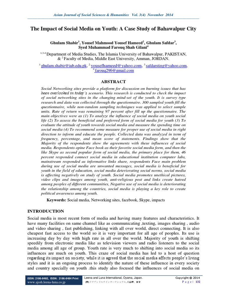 The Impact of Social Media On Youth: A Case Study of Bahawalpur City ...