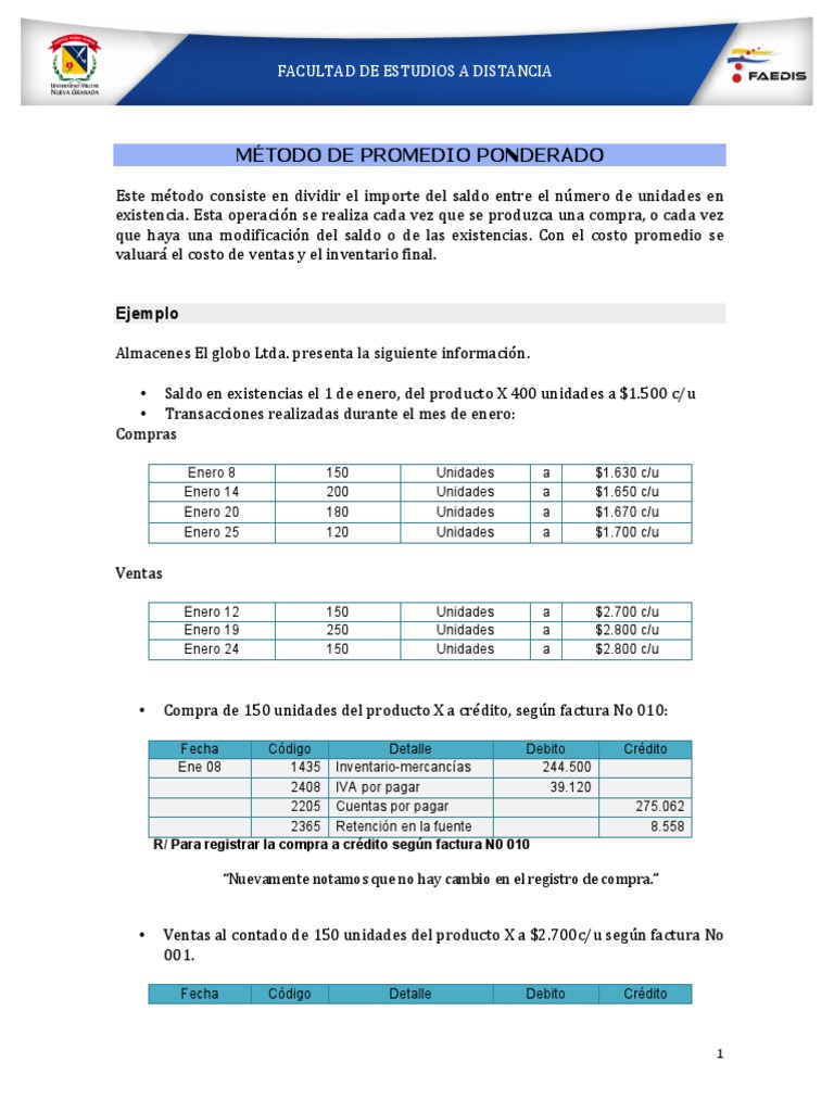 Metodo Promedio Ponderado Pdf Factura Pagos