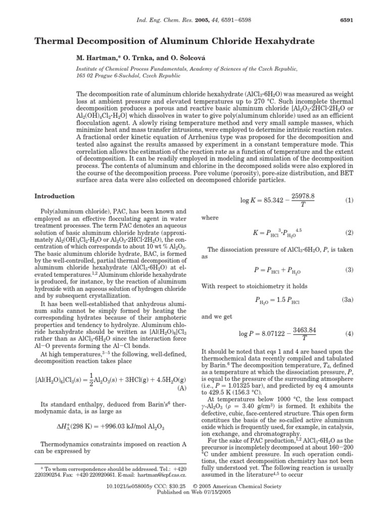 Thermal of Aluminum Chloride Hexahydrate PDF Reaction