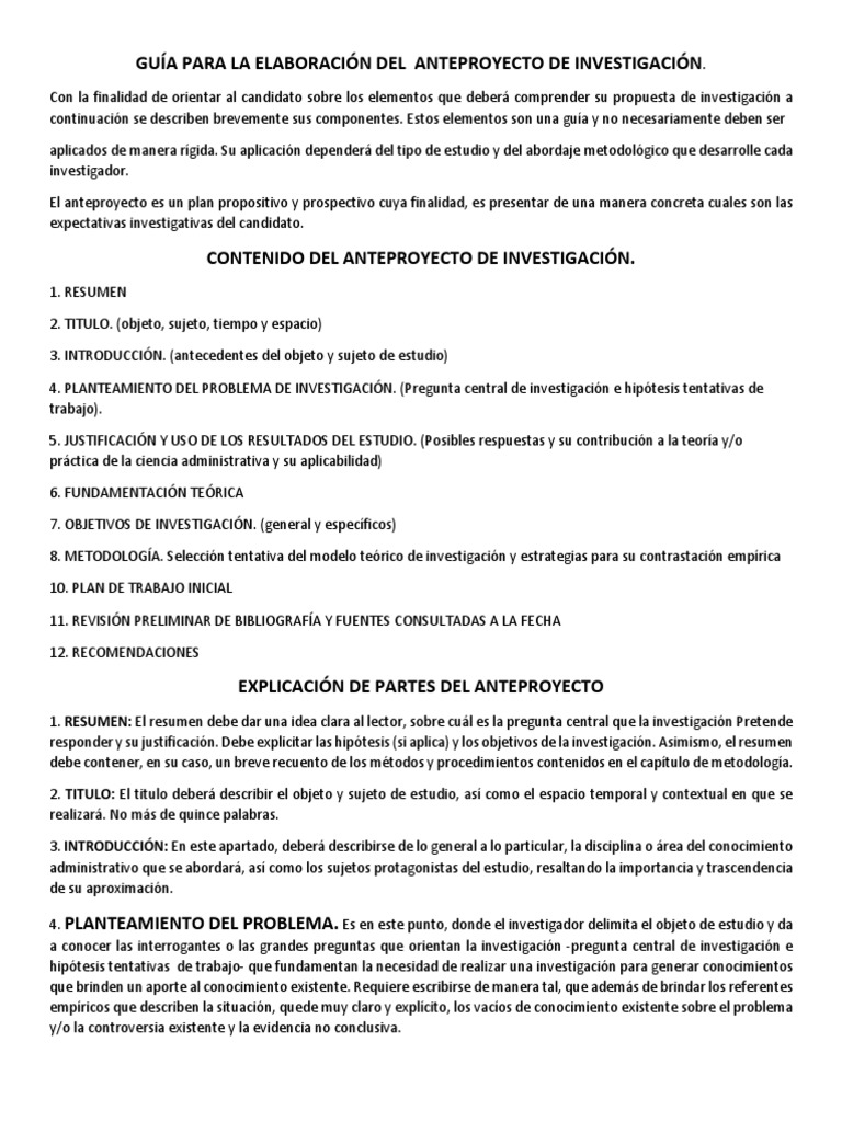 Guía para La Elaboración Del Anteproyecto de Investigación | PDF ...