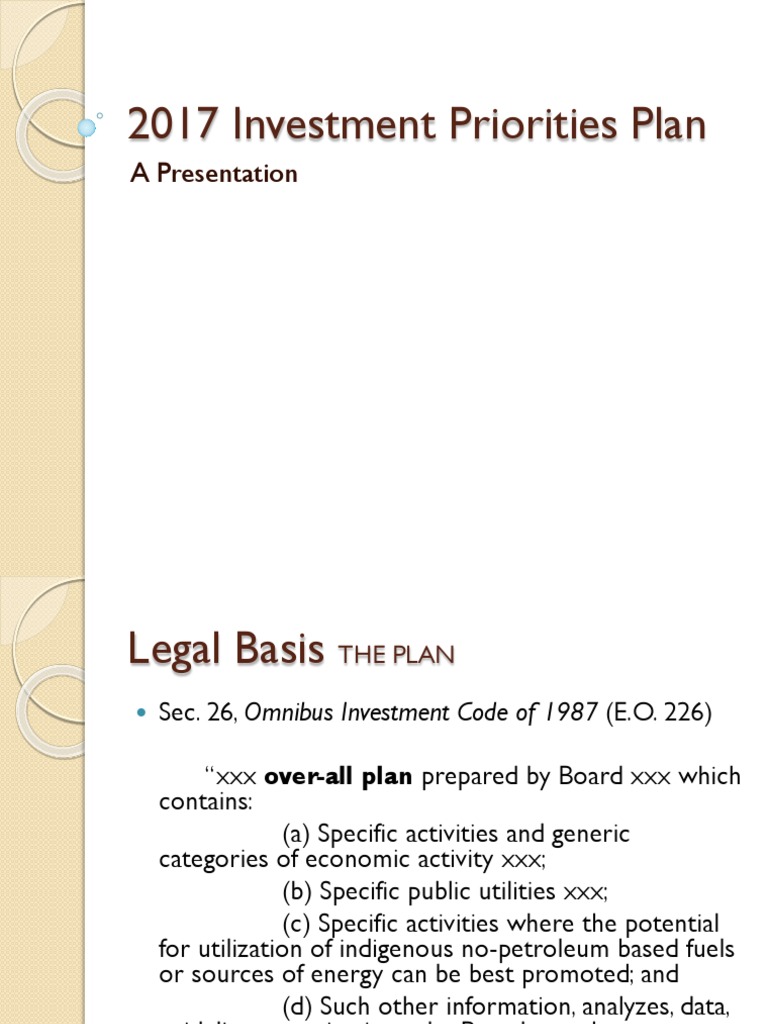 2017 Investment Priorities Plan PDF Taxes Logistics