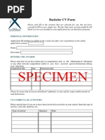 CV Specimen For The Bachelor Program