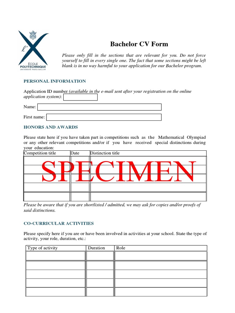 Bachelor CV Form Template | PDF | Equations | Exponential Function