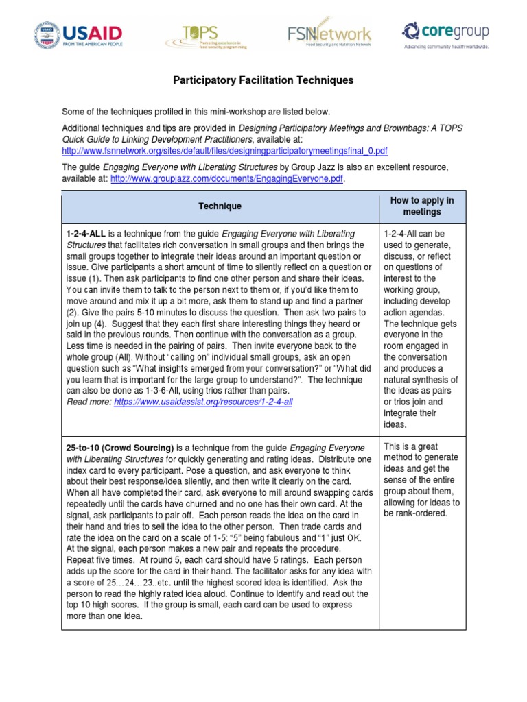 Facilitation Workshop Handout PDF | PDF | Storytelling | Conversation