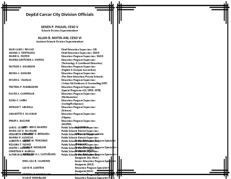 DepEd Carcar City Division Officials 2025 | PDF