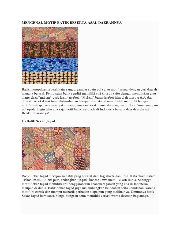 Gambar Motif Batik Nusantara Dan Asal Daerahnya - Info Terkait Gambar