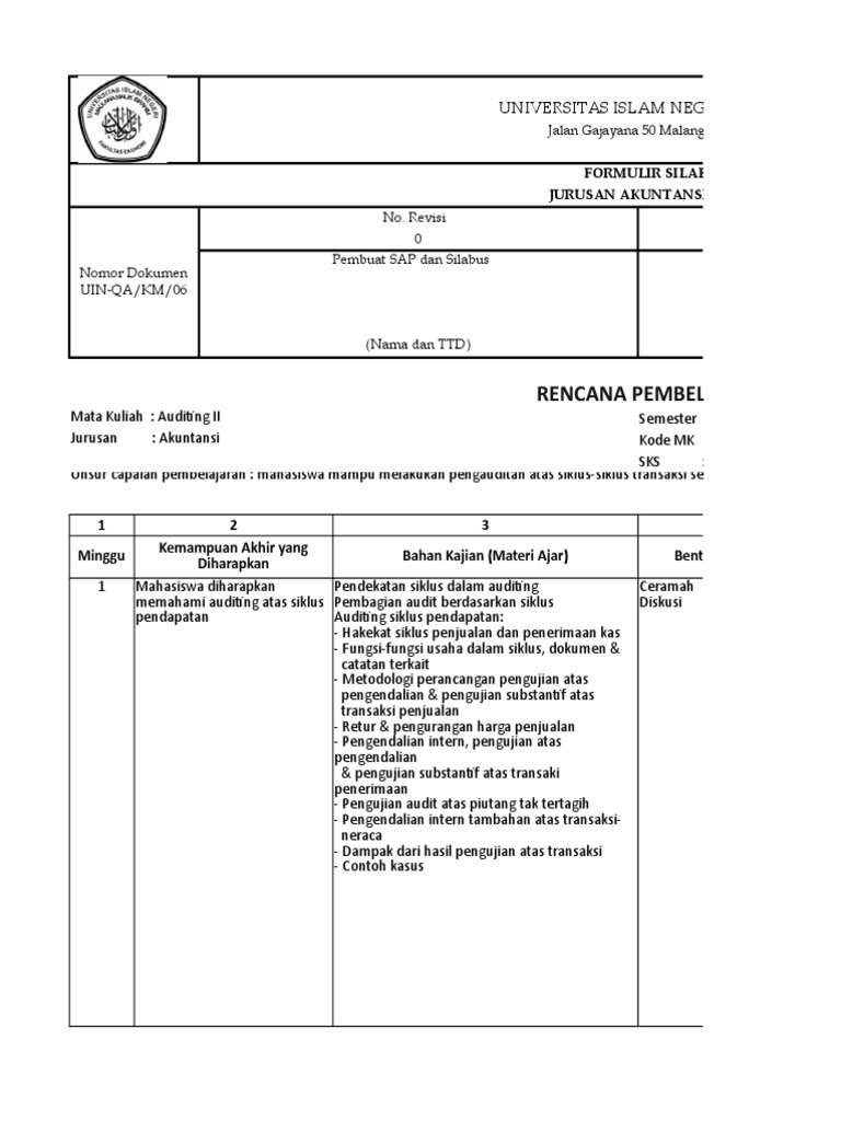 Silabus Auditing II Semester VI | PDF | Bisnis | Teknologi & Rekayasa