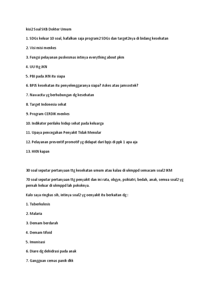 Kisi2 Soal Skb Dokter Umum Docx