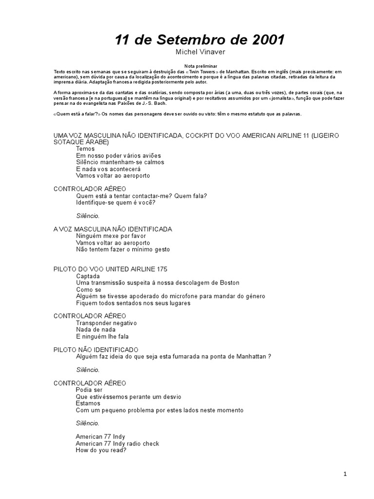 11 de Setembro de 2001 Michel Vinaver | PDF | Osama Bin Laden | George ...