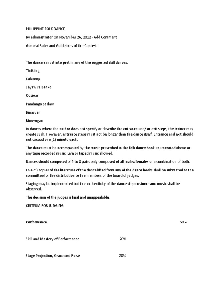 Rubric PDF Costume Dances