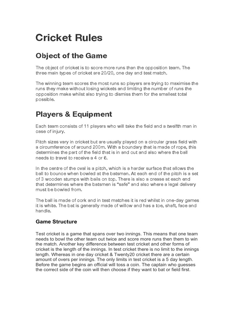 Cricket Rules | PDF | Cricket | Bowling (Cricket)