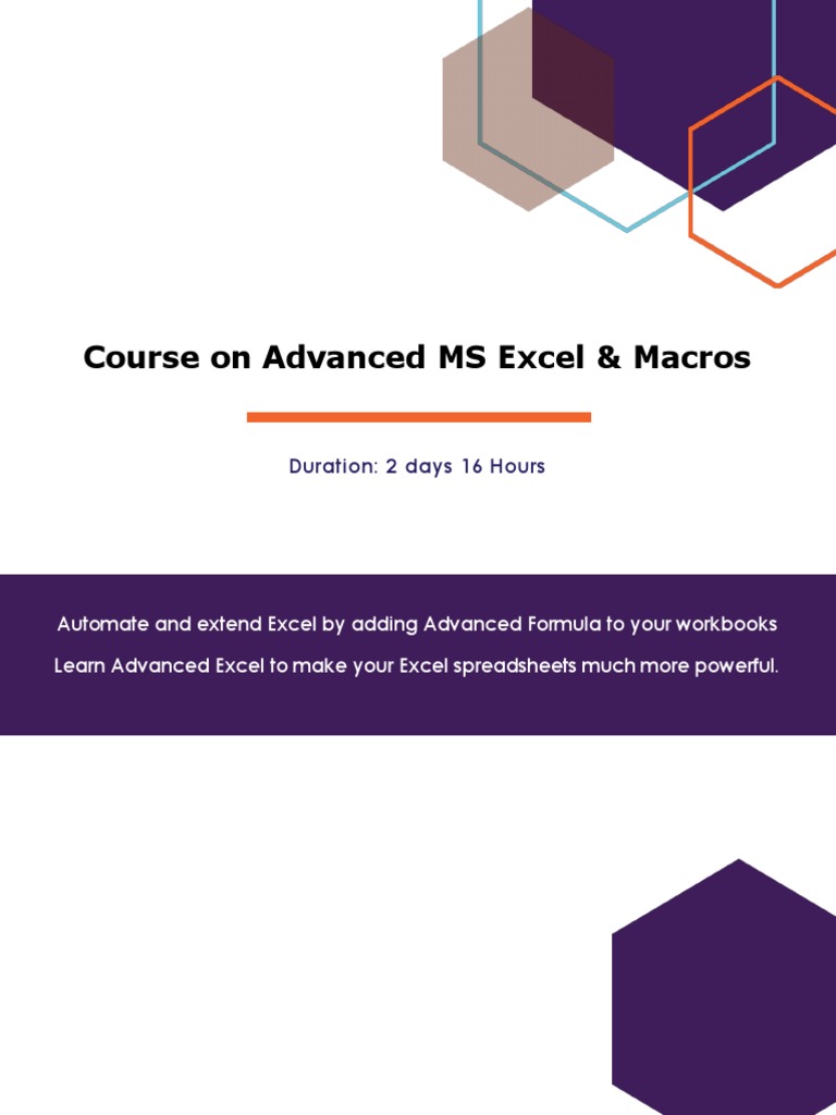 Advanced MS Excel 2016 Course Outline - Latest | PDF | Microsoft Excel ...