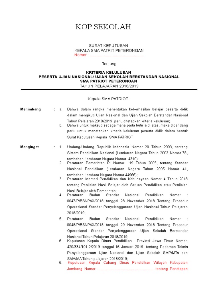 19 Contoh Surat Keputusan Kelulusan