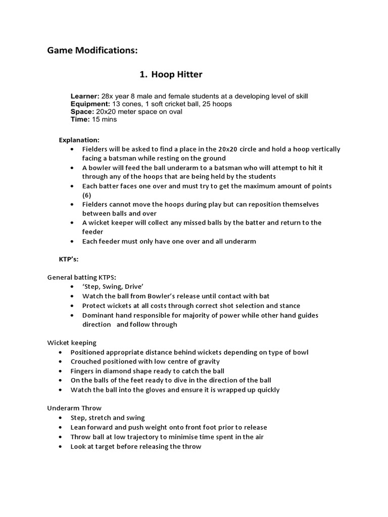 Game Modifications | PDF | Bowling (Cricket) | Cricket