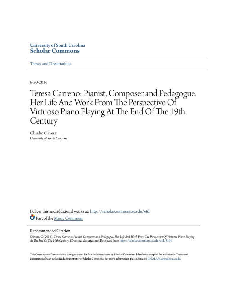 Teresa Carreno Pianist Composer And Pedagogue Her Life And Work From The Perspective Of Virtuoso Piano Playing At The End Of The 19th Century Franz Liszt Piano