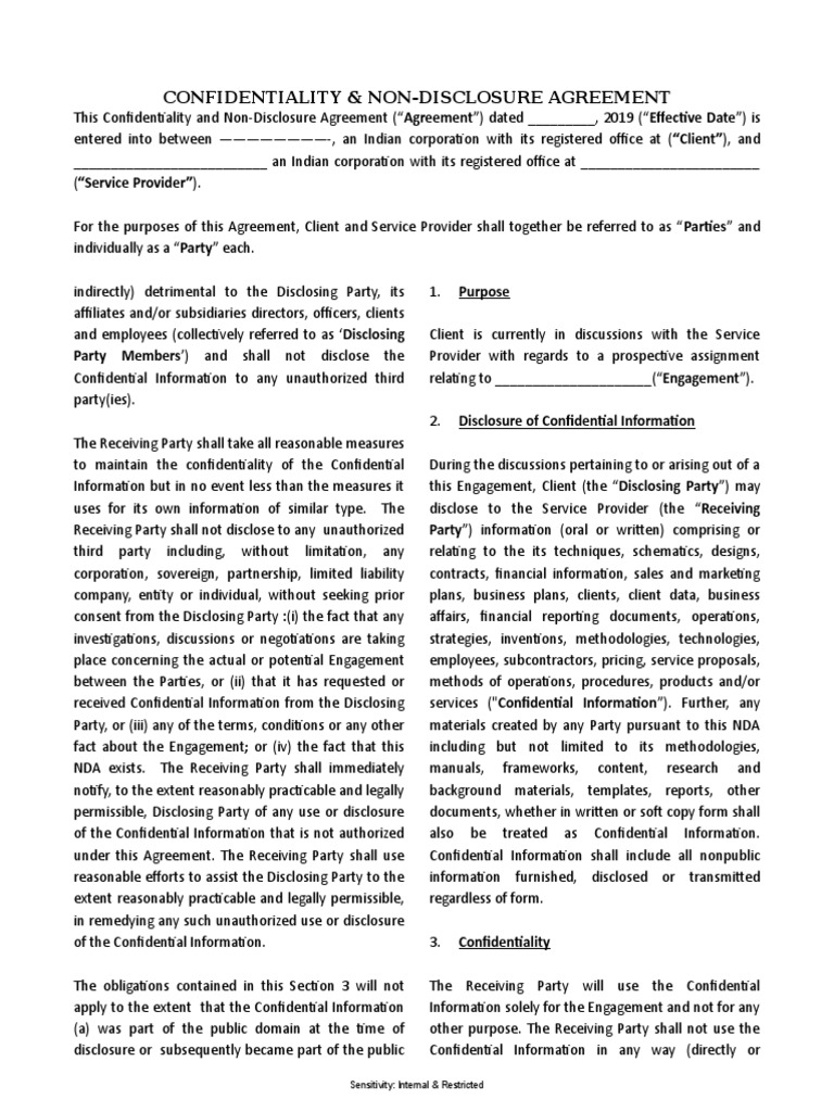 Confidentiality Non-Disclosure Agreement | PDF | Non Disclosure ...