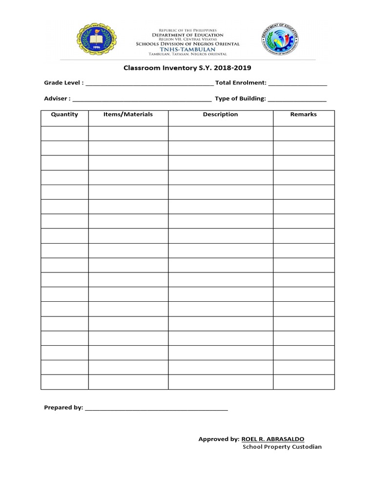 Classroom Inventory Report 2018-2019 | PDF