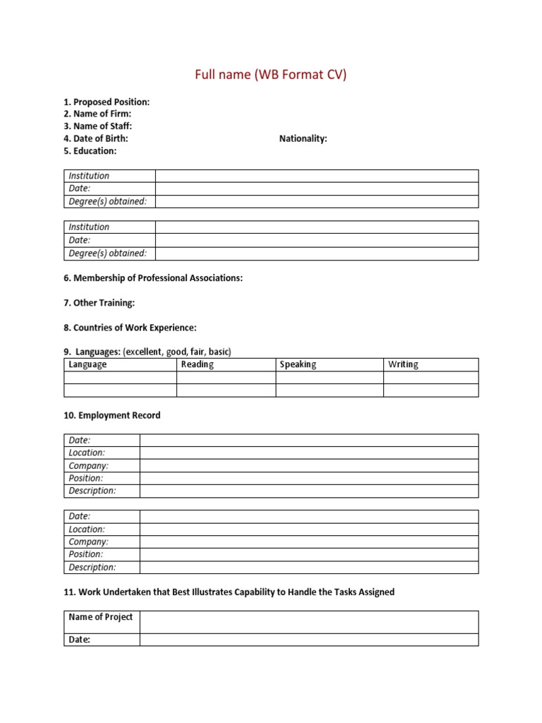World Bank CV Format Guide | PDF