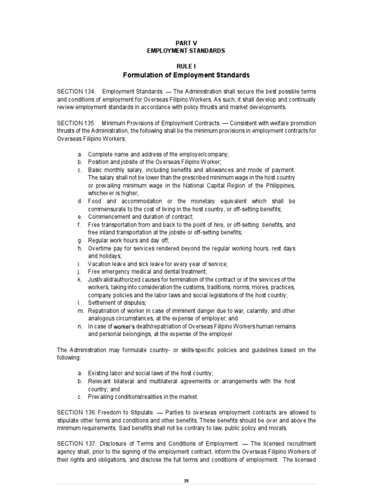Revised POEA Rules and Regulations Employment Standards PDF