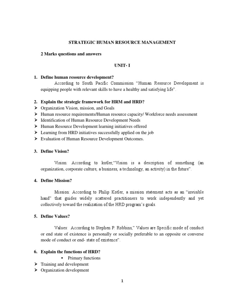 Strategic HRM Questions and Answers | PDF | Competence (Human Resources) | Human Resource Management