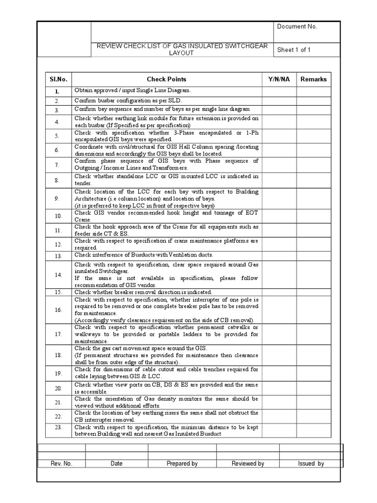 GIS Equipment Layout Check List PDF Electrical Engineering