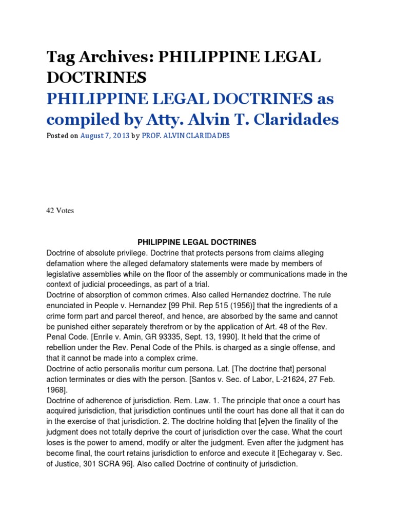 Philippine Legal Doctrines As Compiled by Atty. Alvin T. Claridades