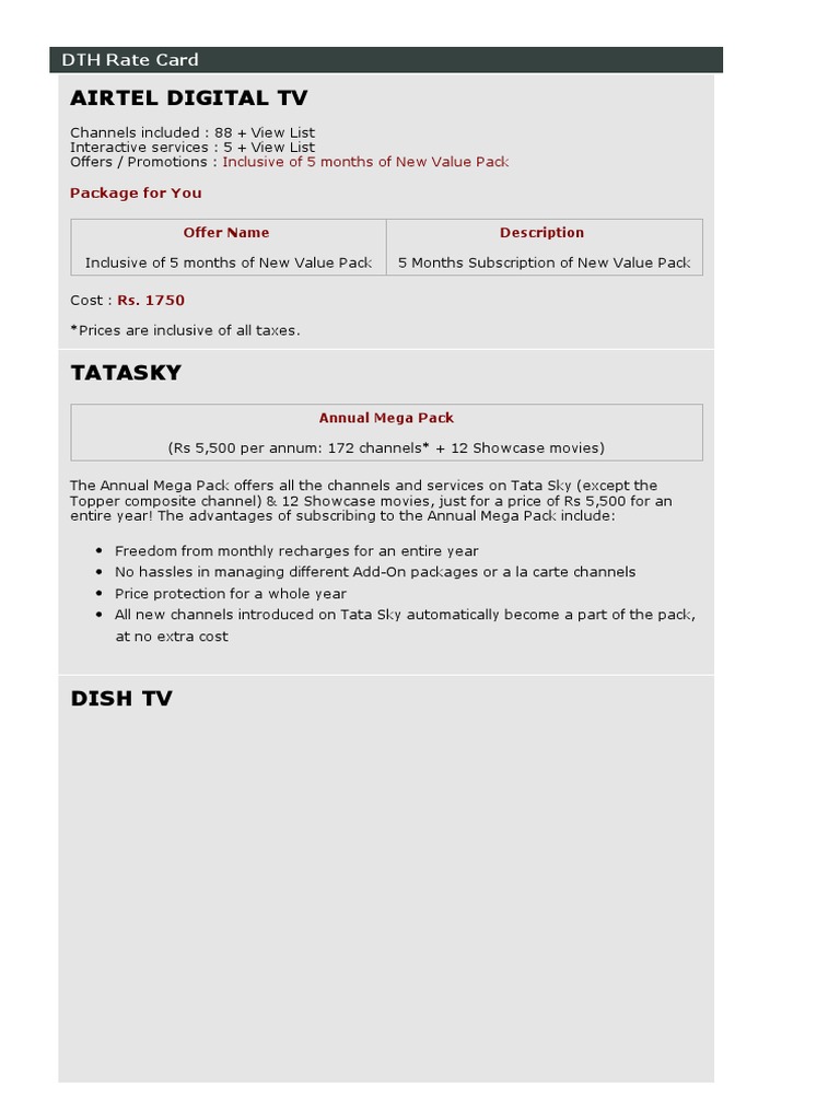 DTH Ratecard PDF | PDF