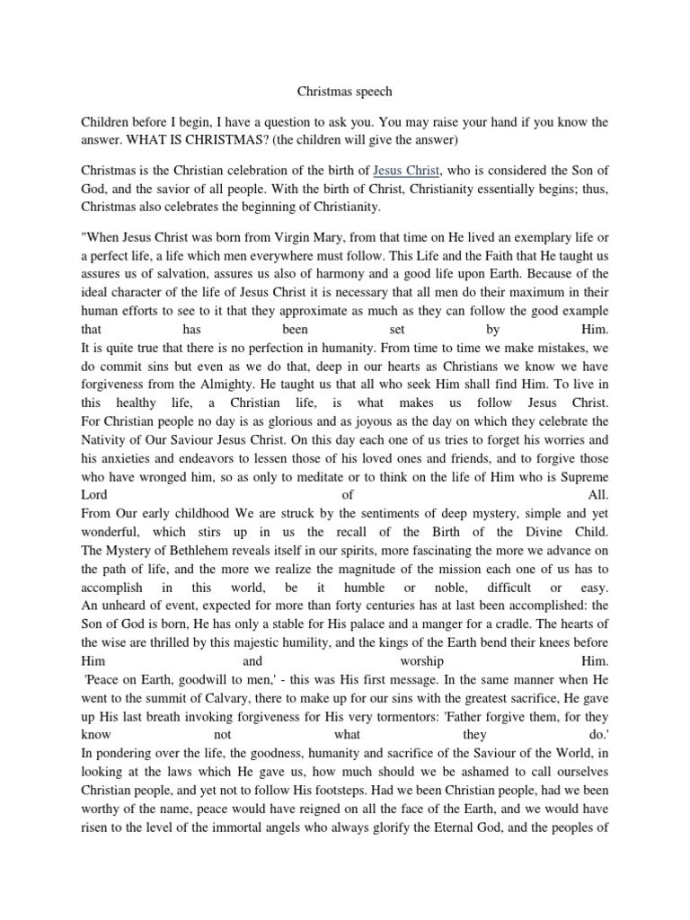 Christmas Message for Children | PDF | Nativity Of Jesus | Jesus for Free Christmas Speeches For Church Youth Printable