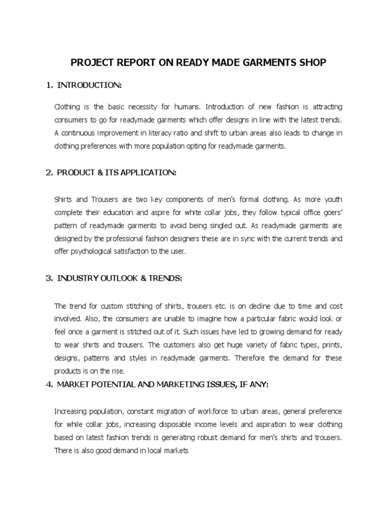 PROJECT REPORT Ready Made Garments PDF Clothing Fashion