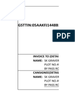 GSTTIN:05AAKFJ1448B1ZR: Invoice To (Details of Reciever) Name: SK Gravers