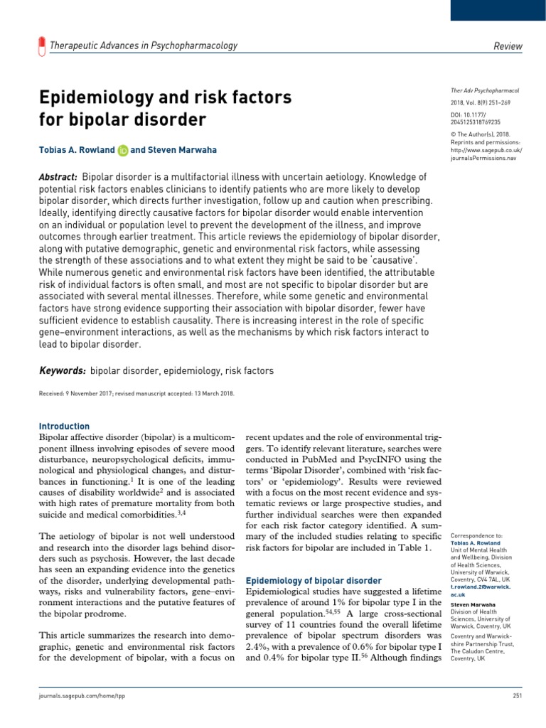 Epidemiology and Risk Factors | PDF | Bipolar Disorder | Mania