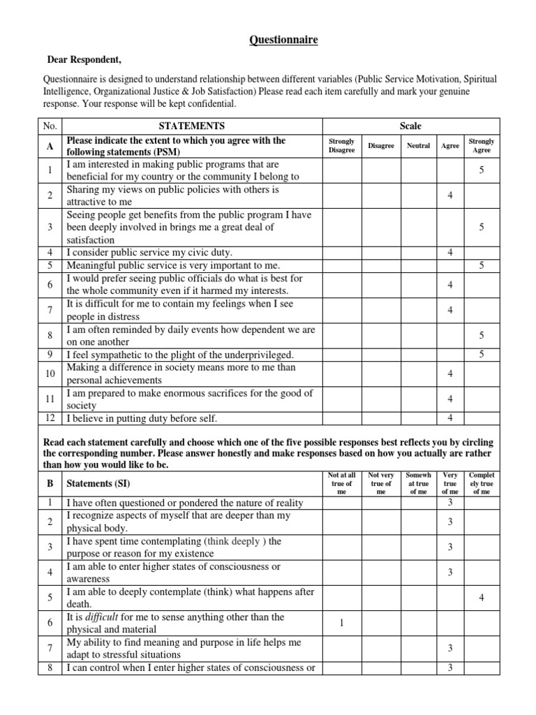 Public Service Motivation Survey | PDF | Consciousness | Reason