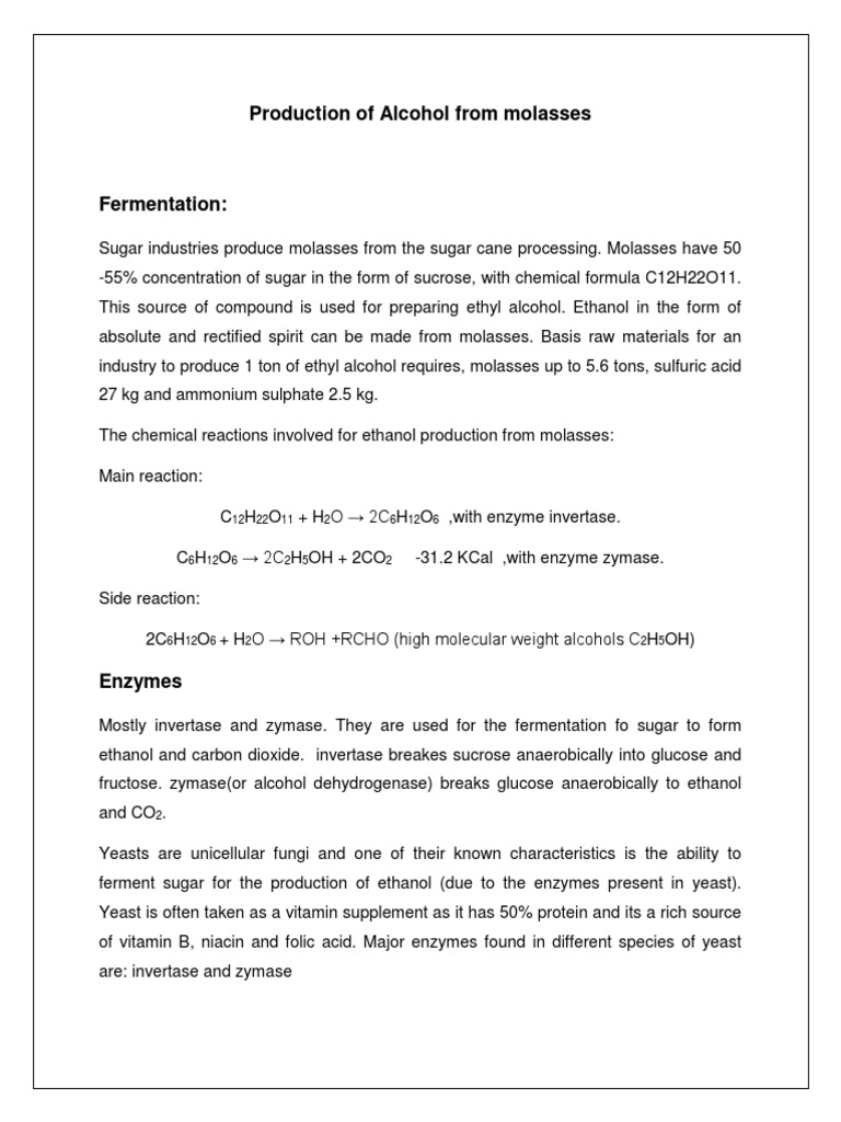 Ethanol Production from Molasses | PDF | Fermentation | Sucrose