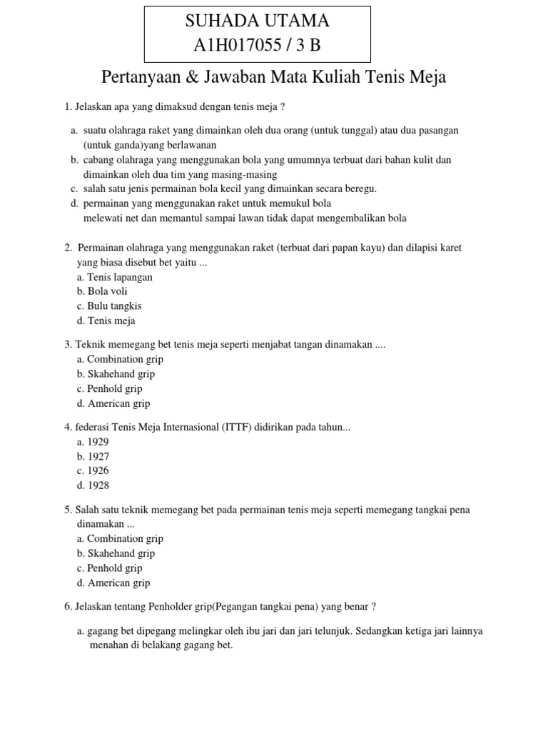 Pertanyaan Tenis Meja Docx