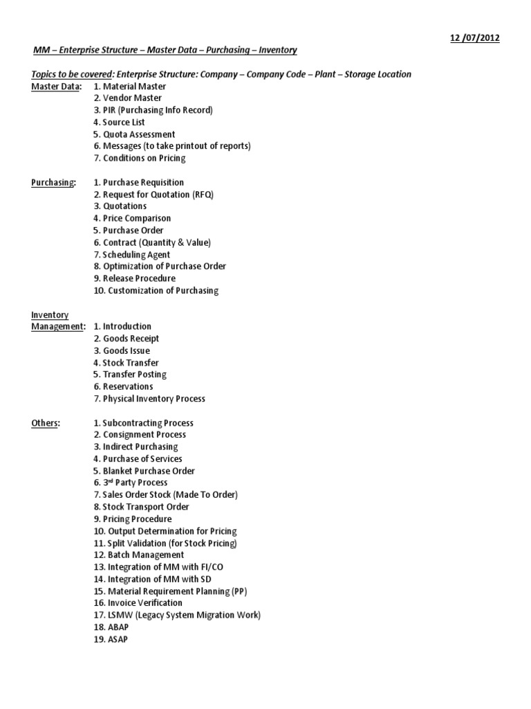 SAP MM Notes | PDF | Logistics | Enterprise Resource Planning
