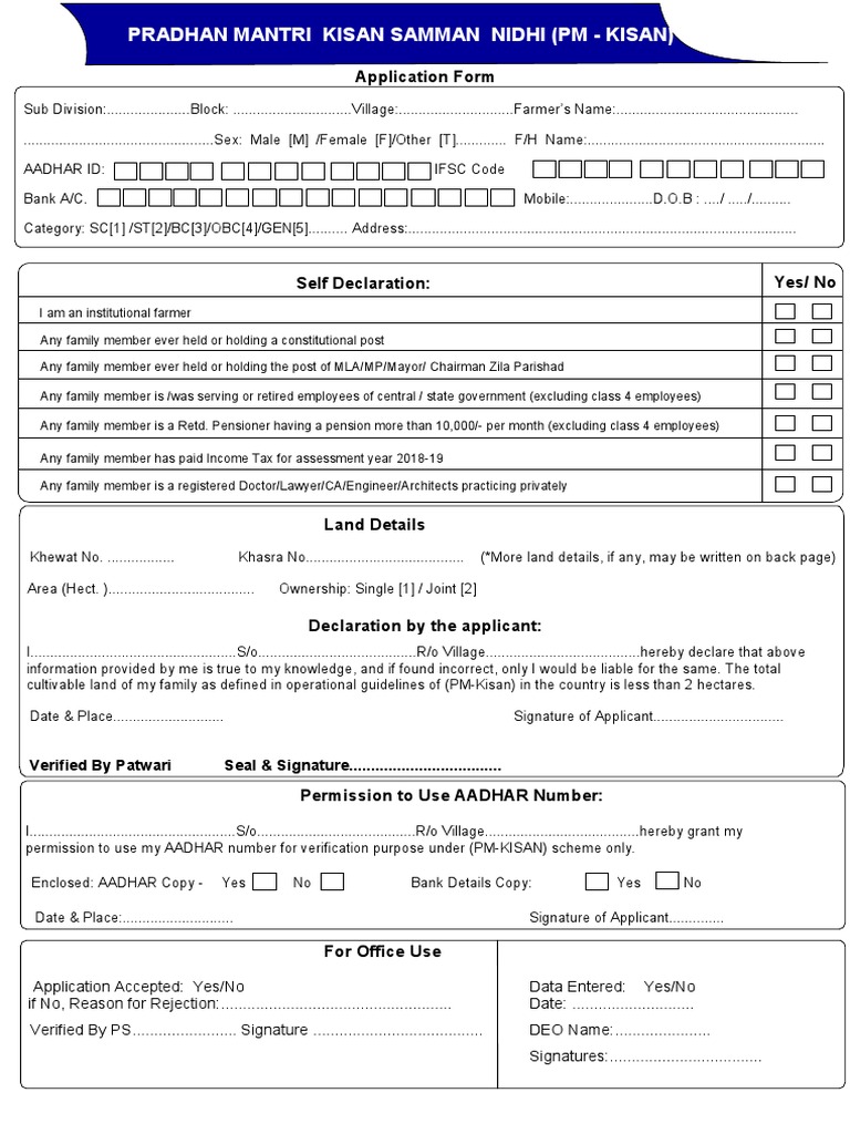 Kisan Samman Nidhi Application Form Pdf Government Finances