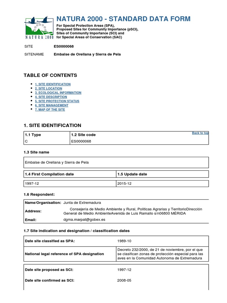 Natura 2000 - Standard Data Form | PDF | Organisms | Ecology