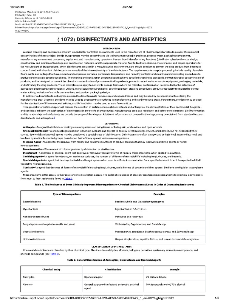 USP 1072 Disinfectants and Aseptics PDF